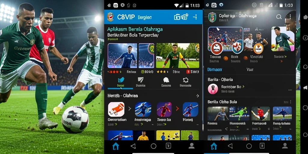 Tampilan antarmuka C8VIP yang menarik untuk berita olahraga bola.