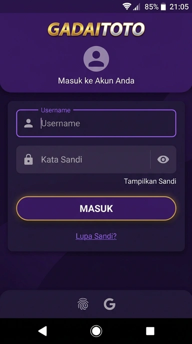 Tampilan halaman login gadaitoto